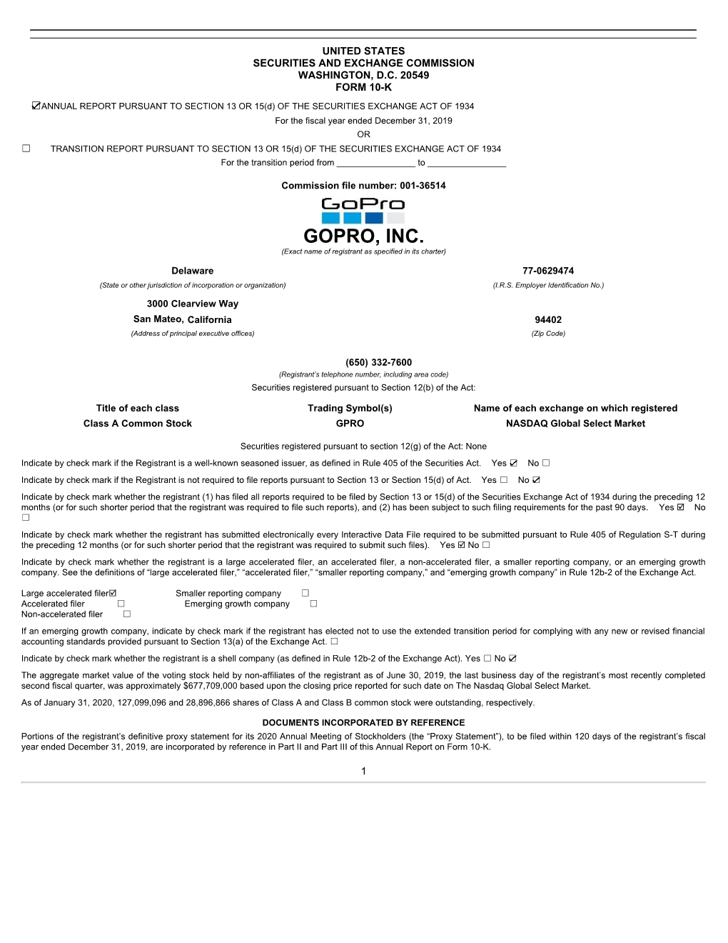 GOPRO, INC. (Exact Name of Registrant As Specified in Its Charter)