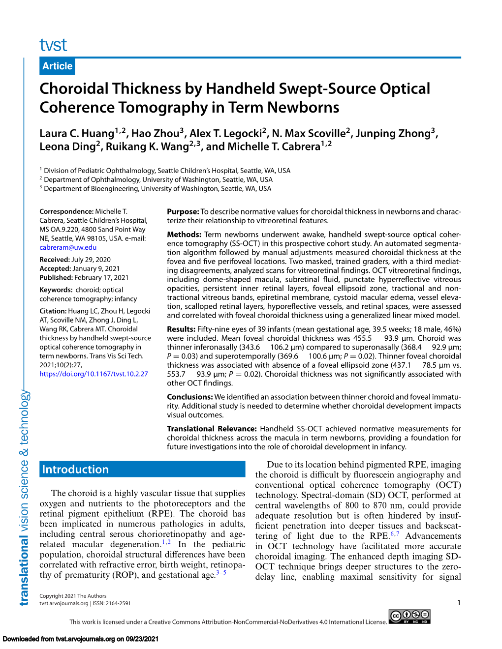 Choroidal Thickness by Handheld Swept-Source Optical Coherence Tomography in Term Newborns