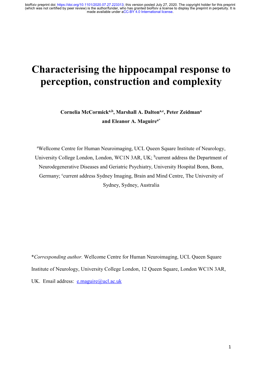 Characterising the Hippocampal Response to Perception, Construction and Complexity