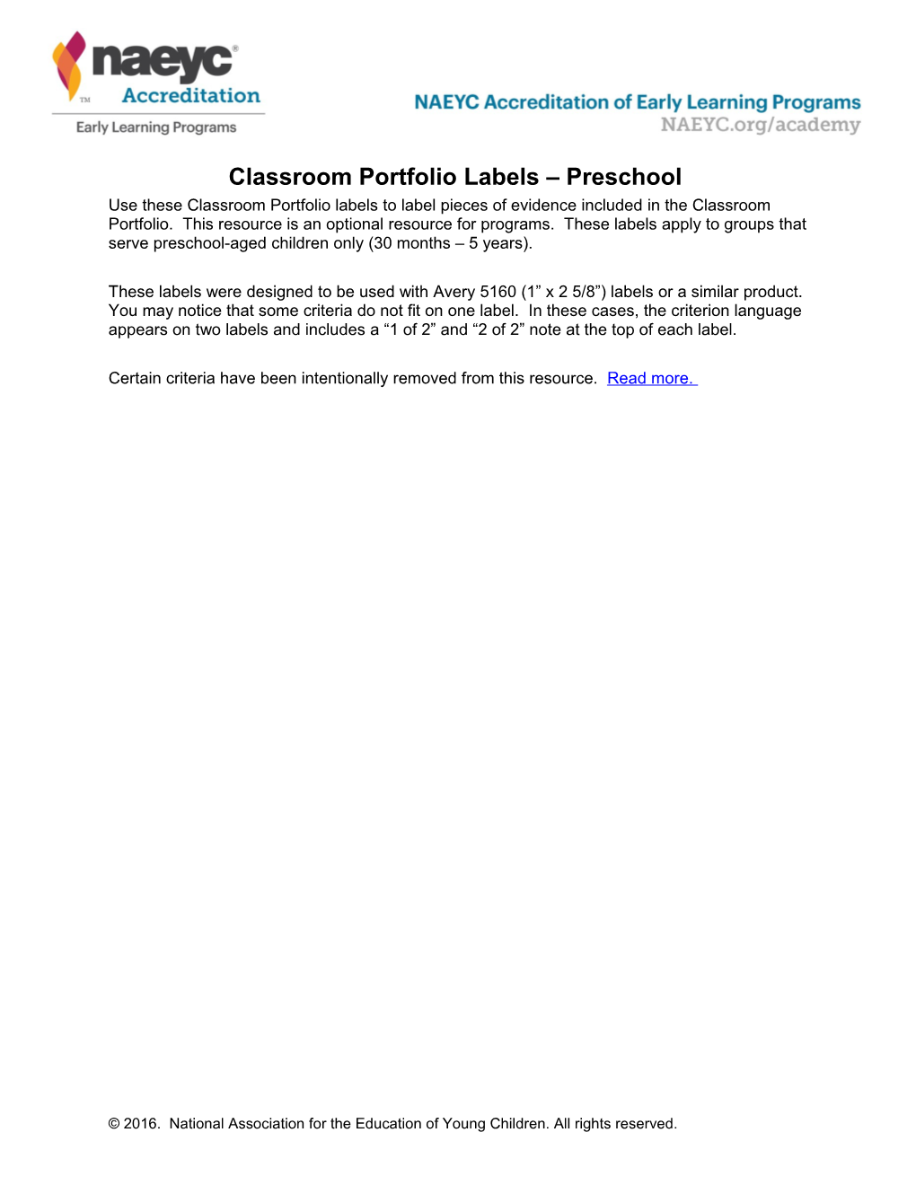 Classroom Portfolio Labels Preschool