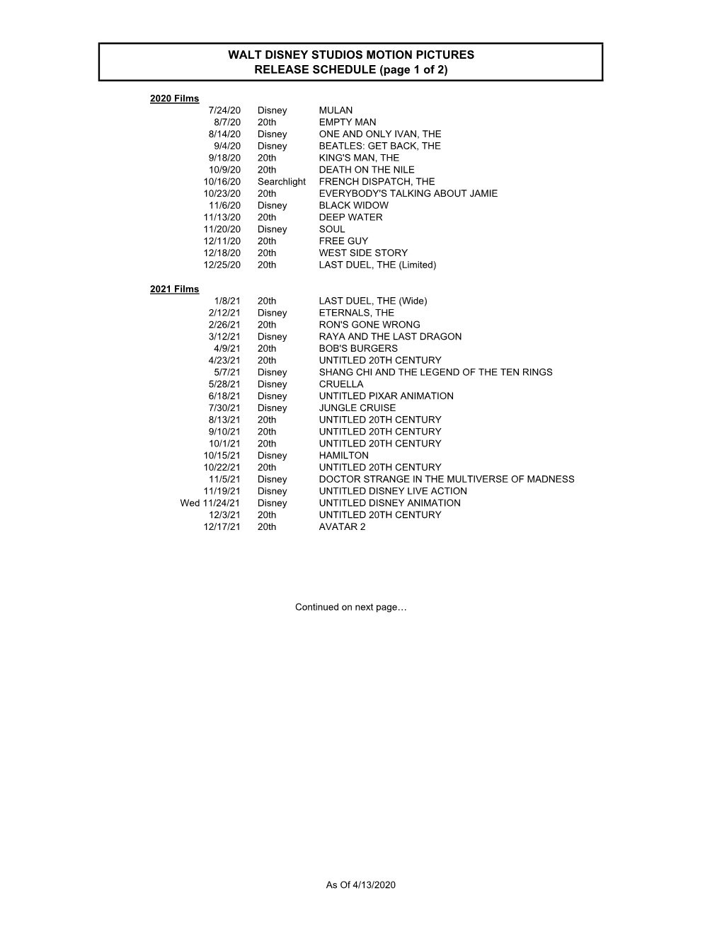 DRAFT Release Calendar 4.6.20 Phase Two.Xlsx