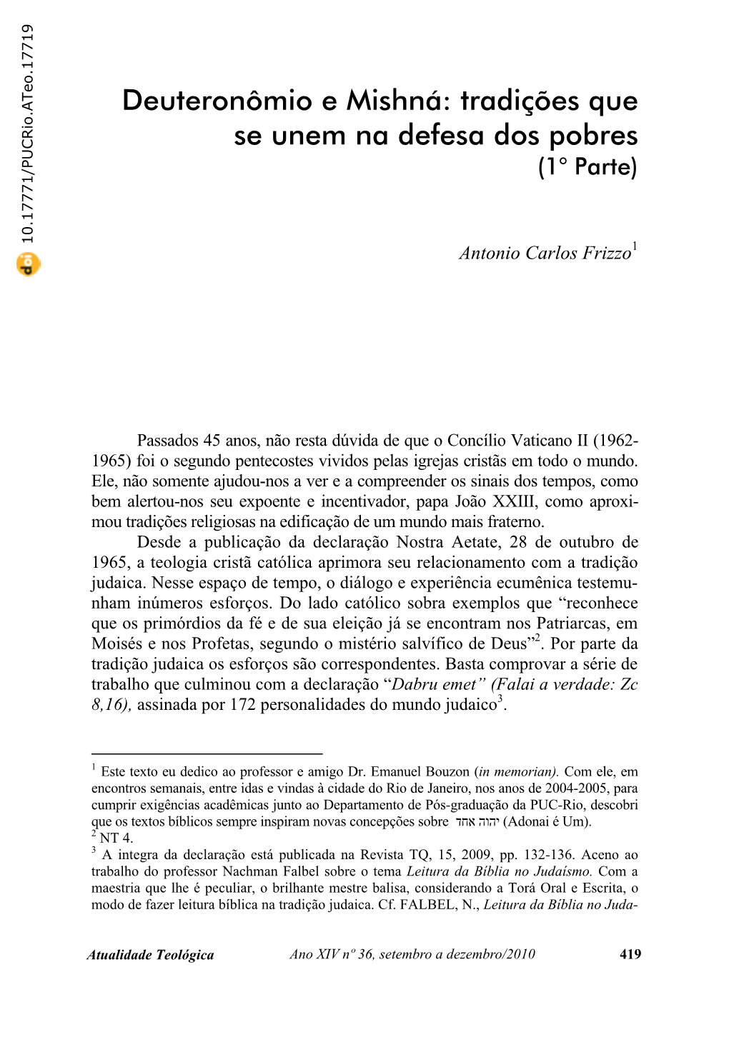 Deuteronômio E Mishná: Tradições Que Se Unem Na Defesa Dos Pobres (1° Parte)