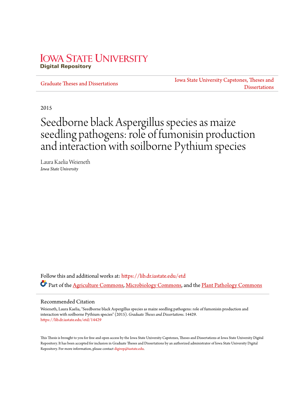 Seedborne Black Aspergillus Species As Maize Seedling Pathogens: Role