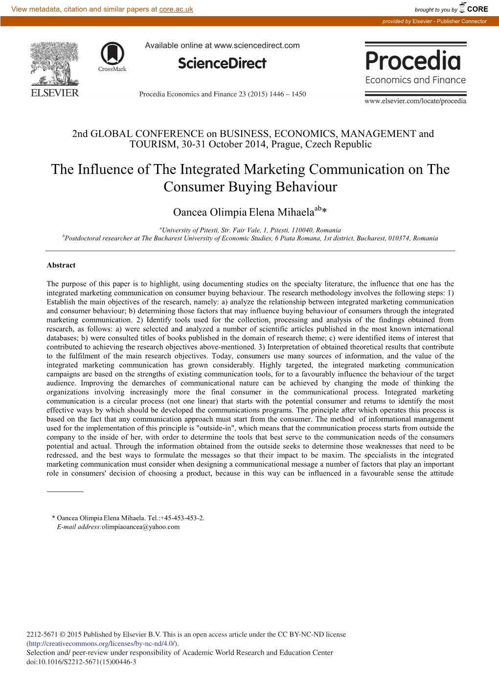 The Influence of the Integrated Marketing Communication on the Consumer Buying Behaviour