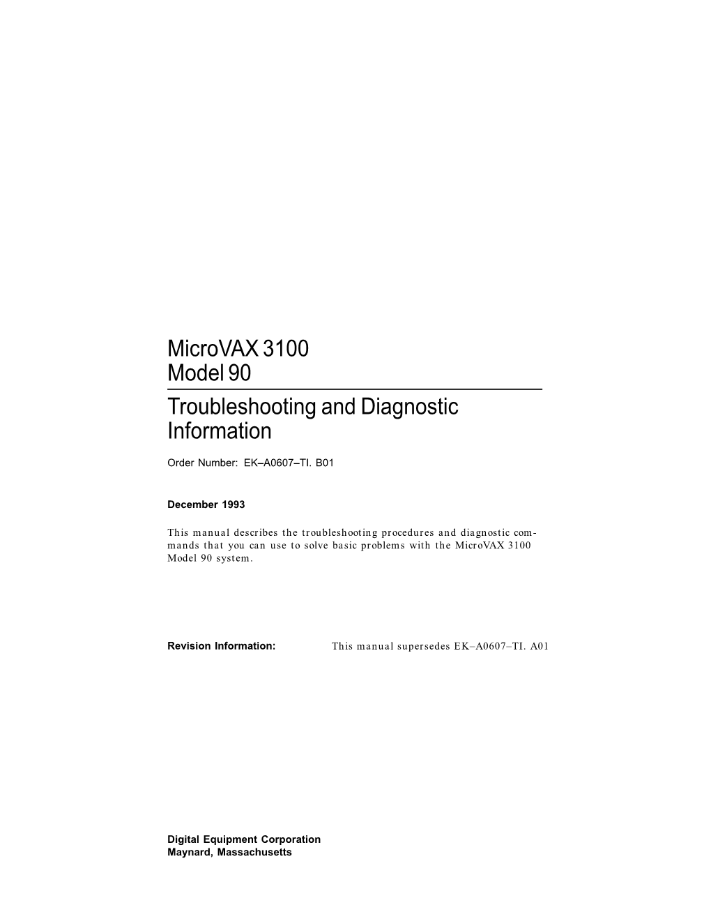 Microvax 3100 Model 90 Troubleshooting and Diag Information