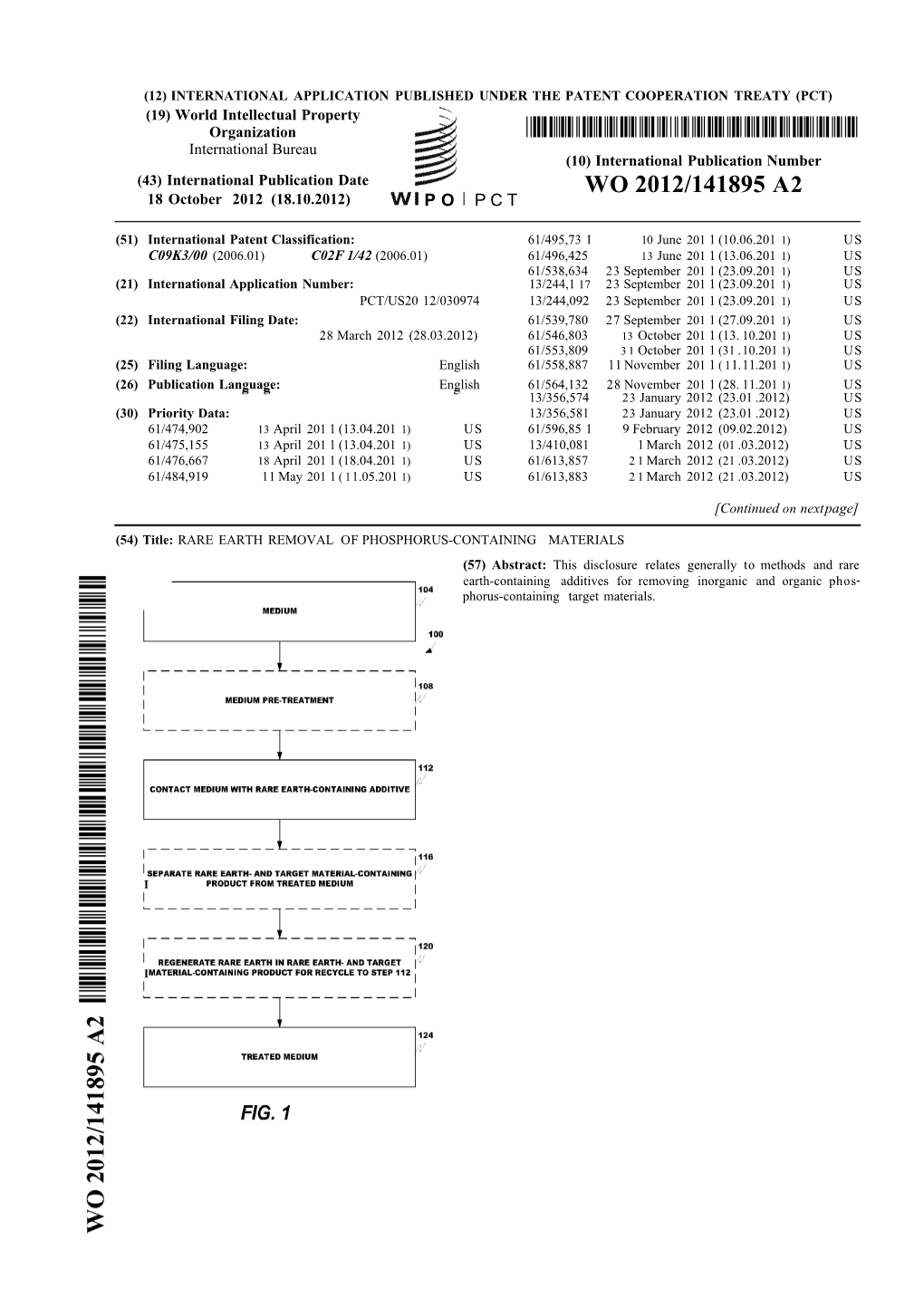 WO 2012/141895 A2 18 October 2012 (18.10.2012) P O P C T