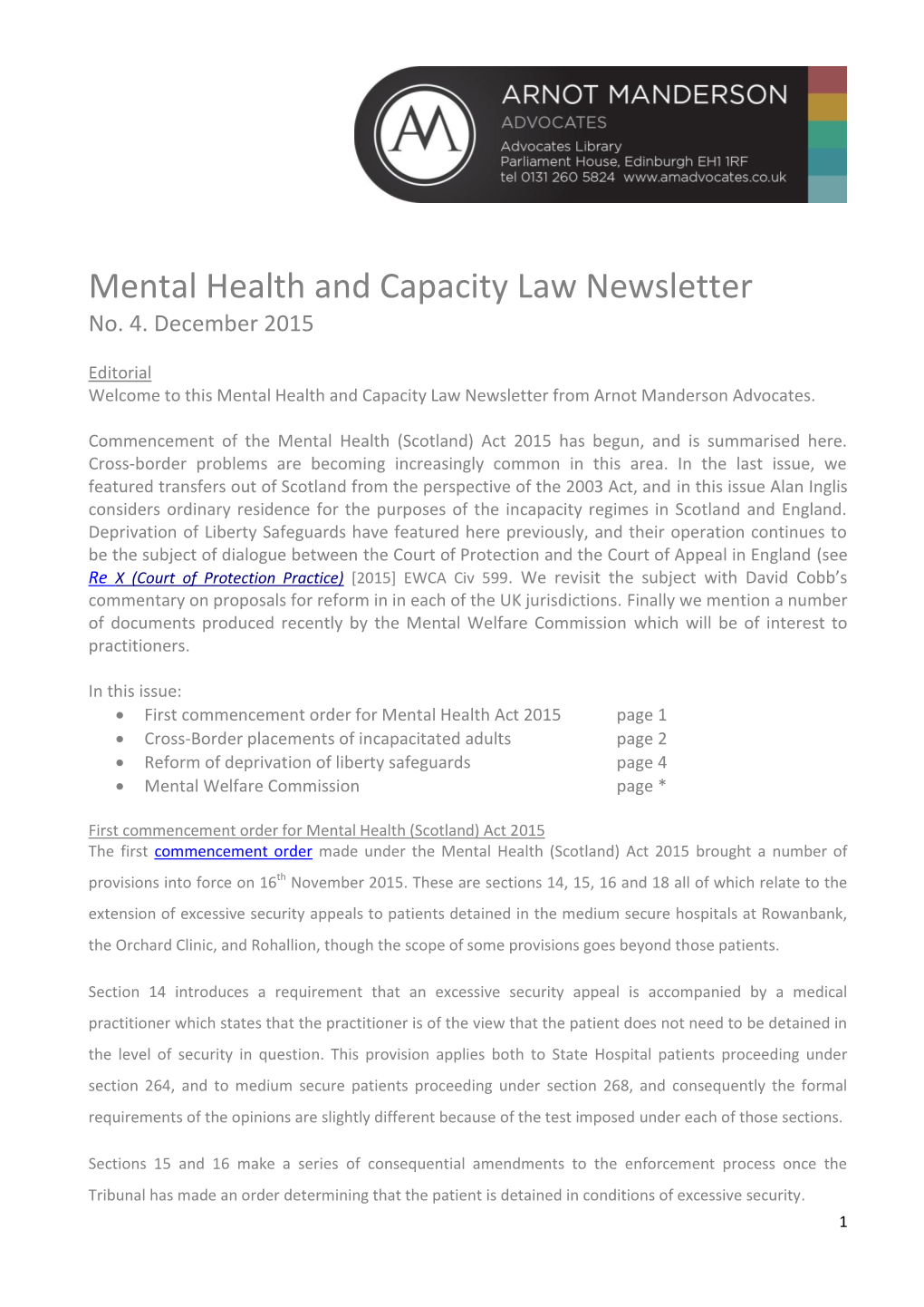 Mental Health and Capacity Law Newsletter No