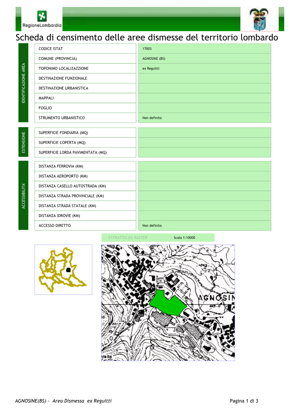 Scheda Di Censimento Delle Aree Dismesse Del Territorio Lombardo