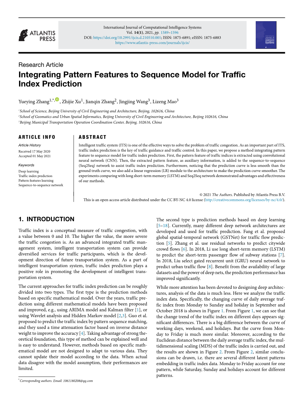 Integrating Pattern Features to Sequence Model for Traffic Index Prediction