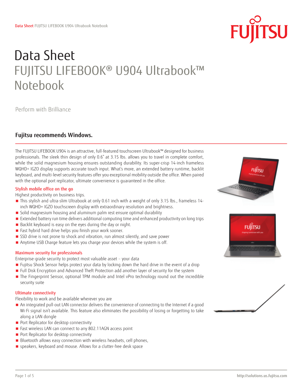 Data Sheet FUJITSU LIFEBOOK U904 Ultrabook Notebook