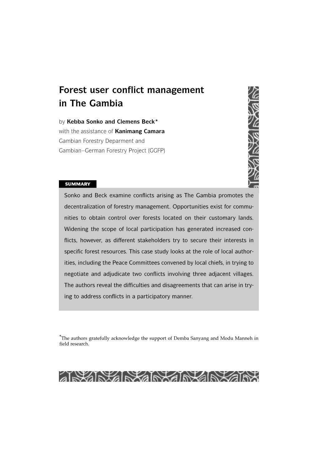 Forest User Conflict Management in the Gambia