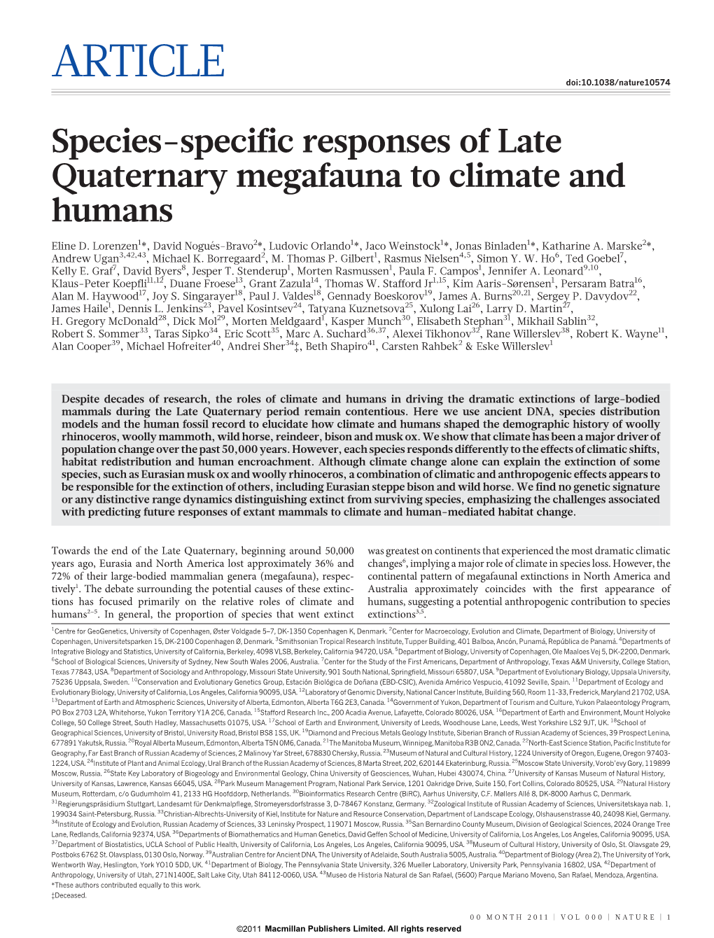 Species-Specific Responses of Late Quaternary Megafauna to Climate and Humans
