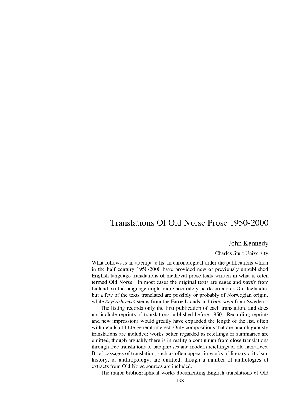 Translations of Old Norse Prose 1950-2000