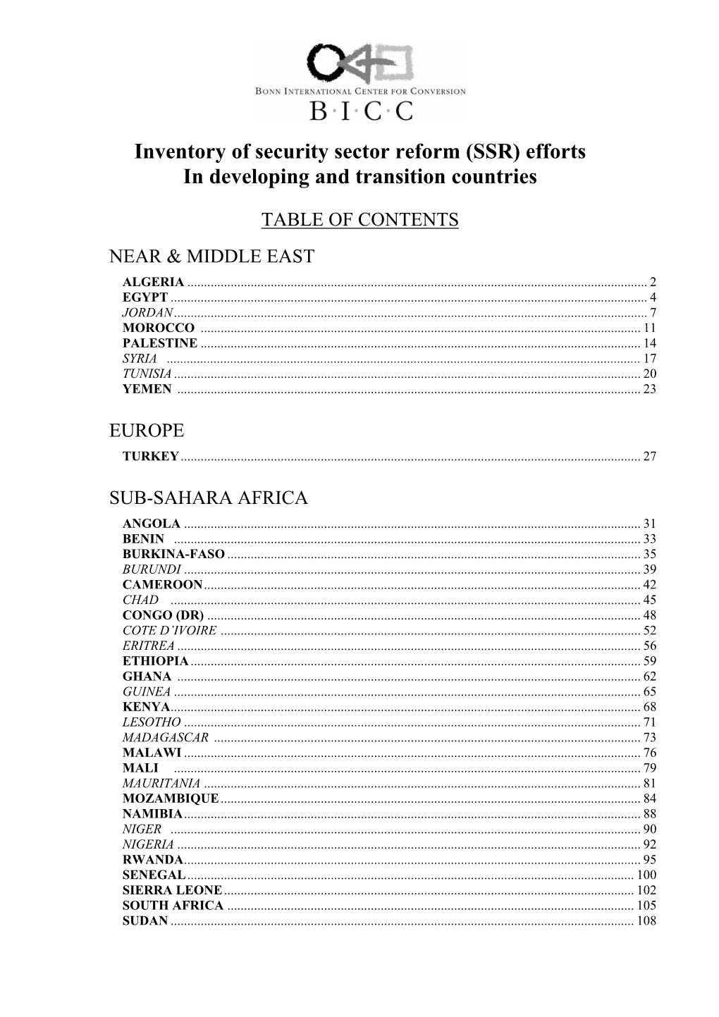 SSR) Efforts in Developing and Transition Countries