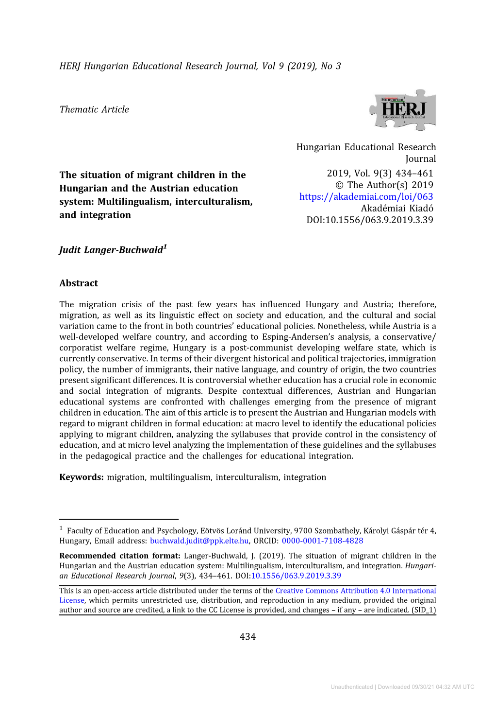 Thematic Article Hungarian Educational Research Journal The