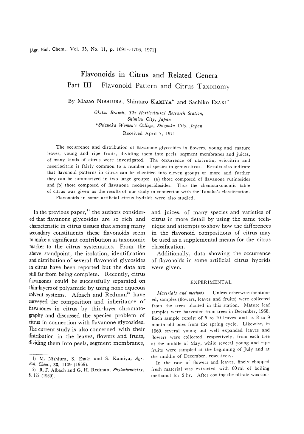 Flavonoids in Citrus and Related Genera Part III