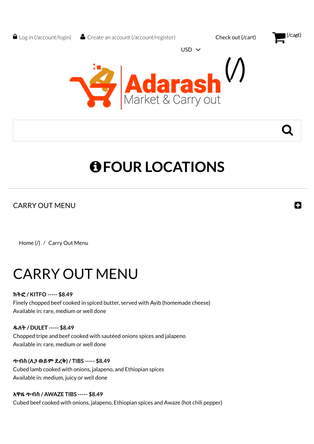 Four Locations Carry out Menu