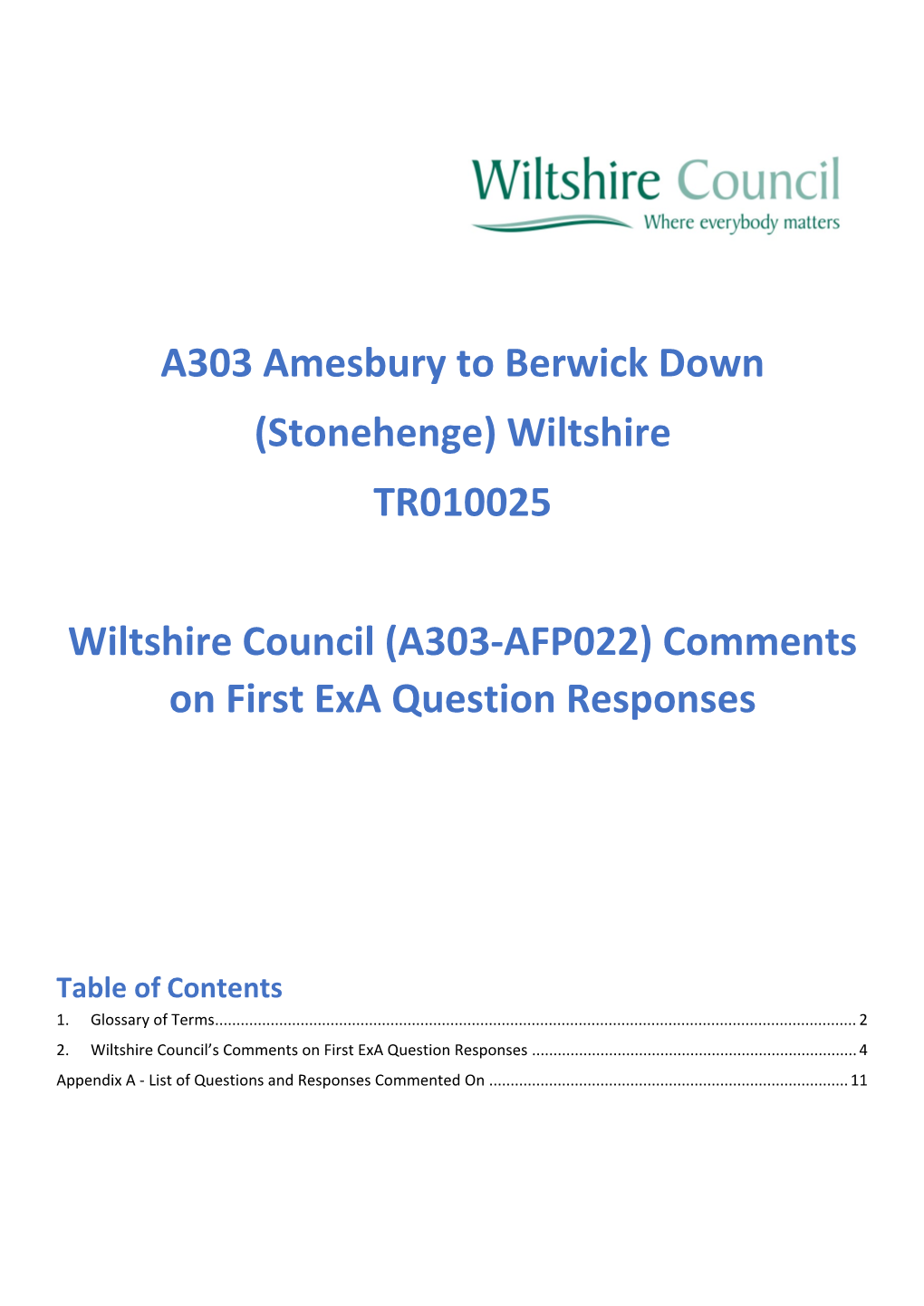 A303 Amesbury to Berwick Down (Stonehenge) Wiltshire TR010025