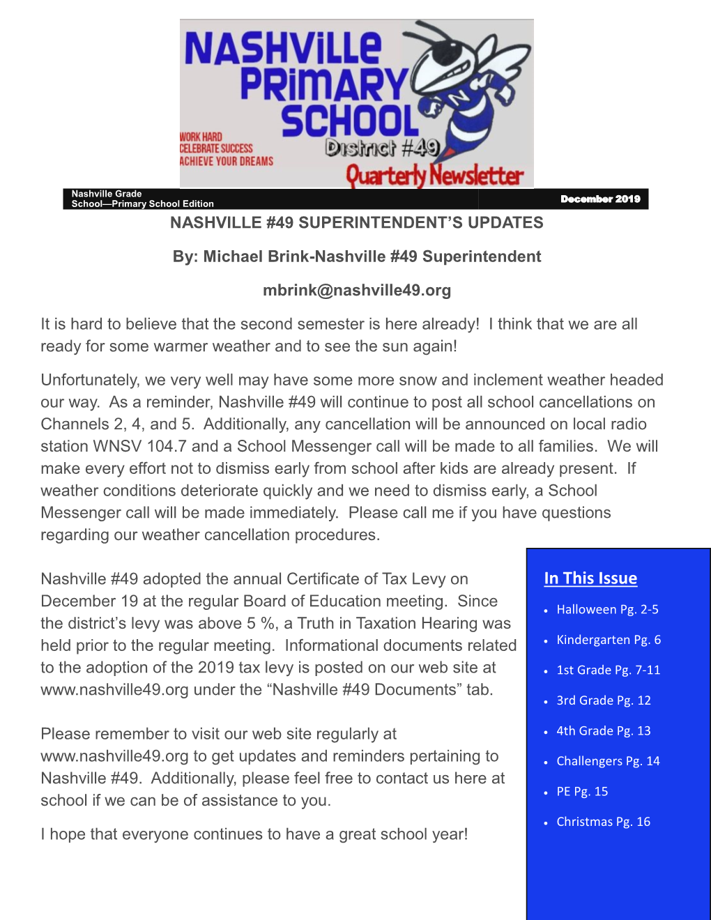 In This Issue December 19 at the Regular Board of Education Meeting