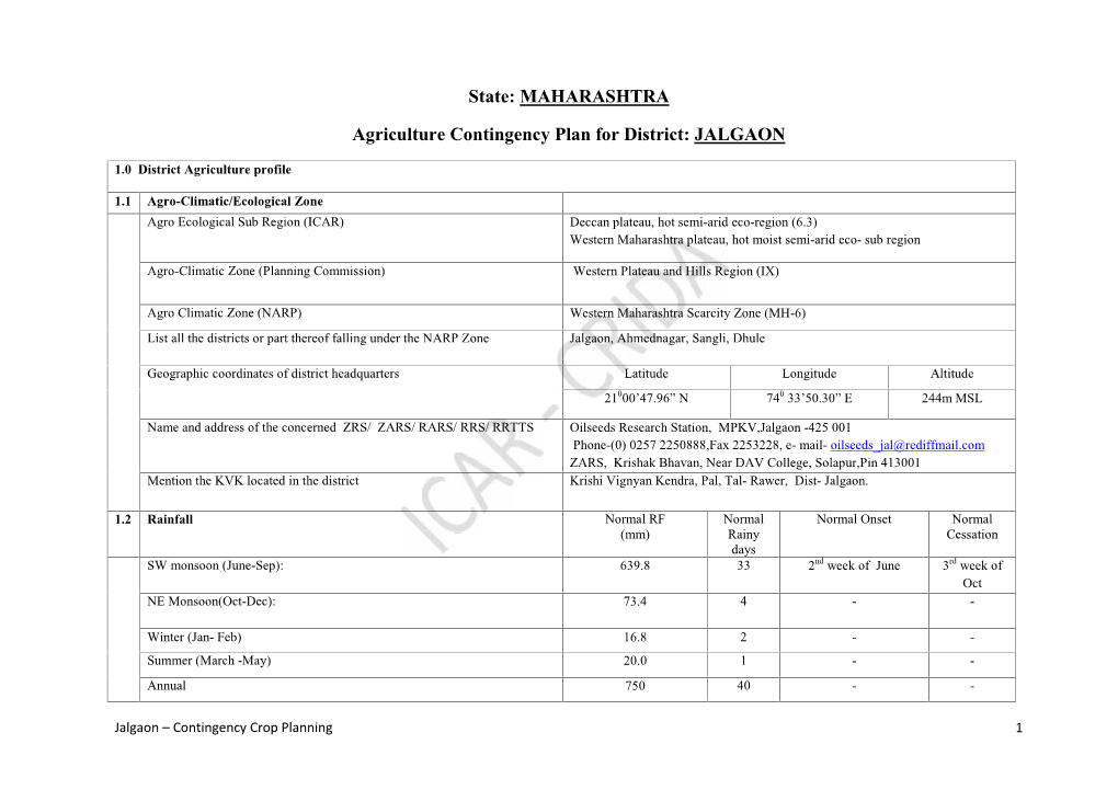 State: MAHARASHTRA Agriculture Contingency Plan for District: JALGAON