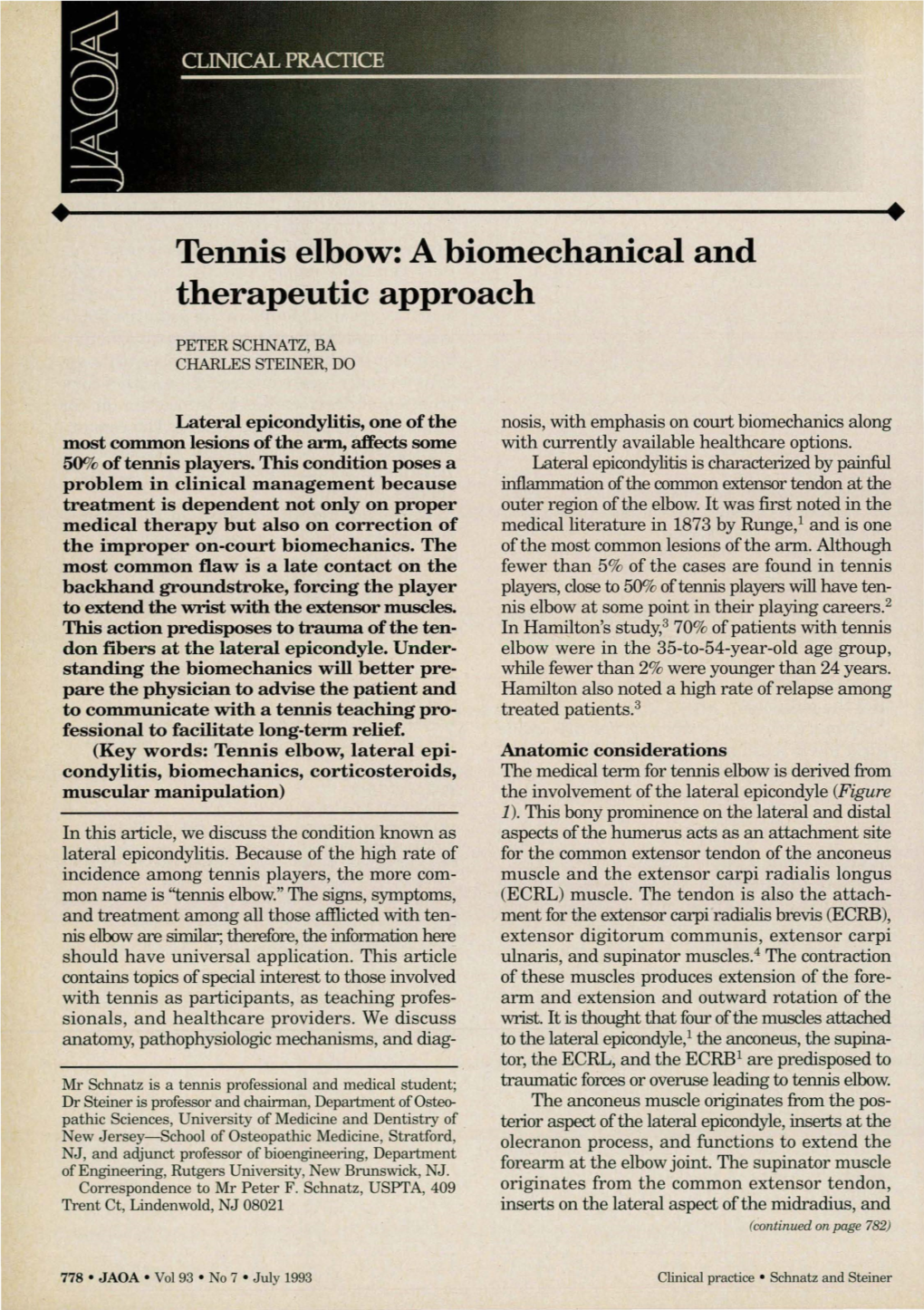 Tennis Elbow: a Biomechanical and Therapeutic Approach