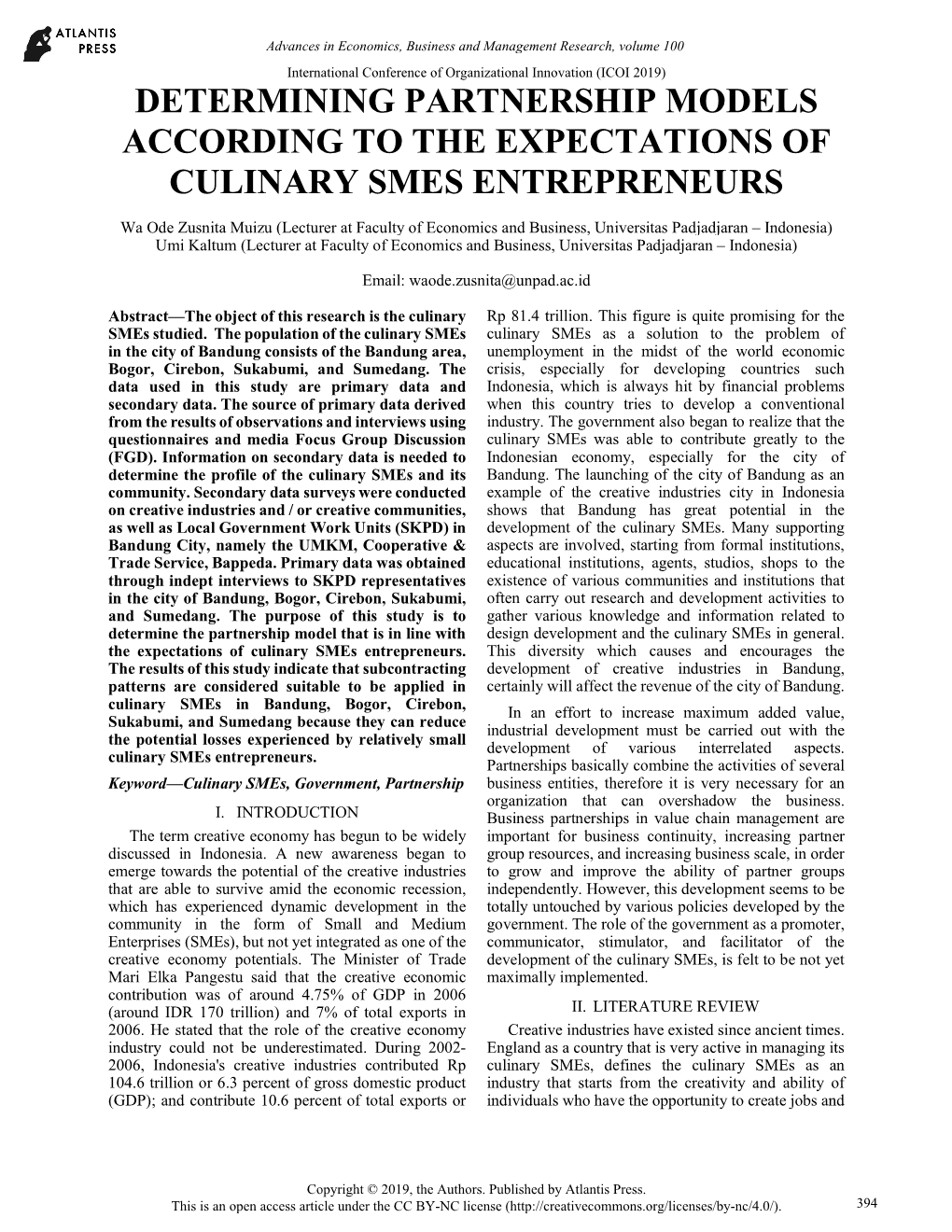 Determining Partnership Models According to the Expectations of Culinary Smes Entrepreneurs