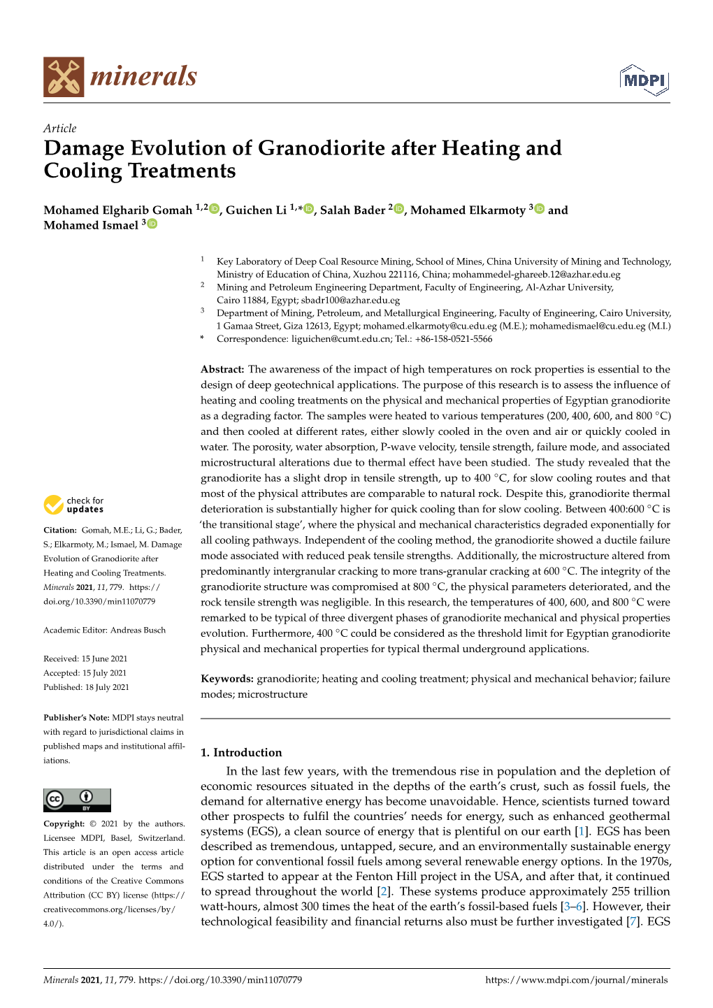 Damage Evolution of Granodiorite After Heating and Cooling Treatments