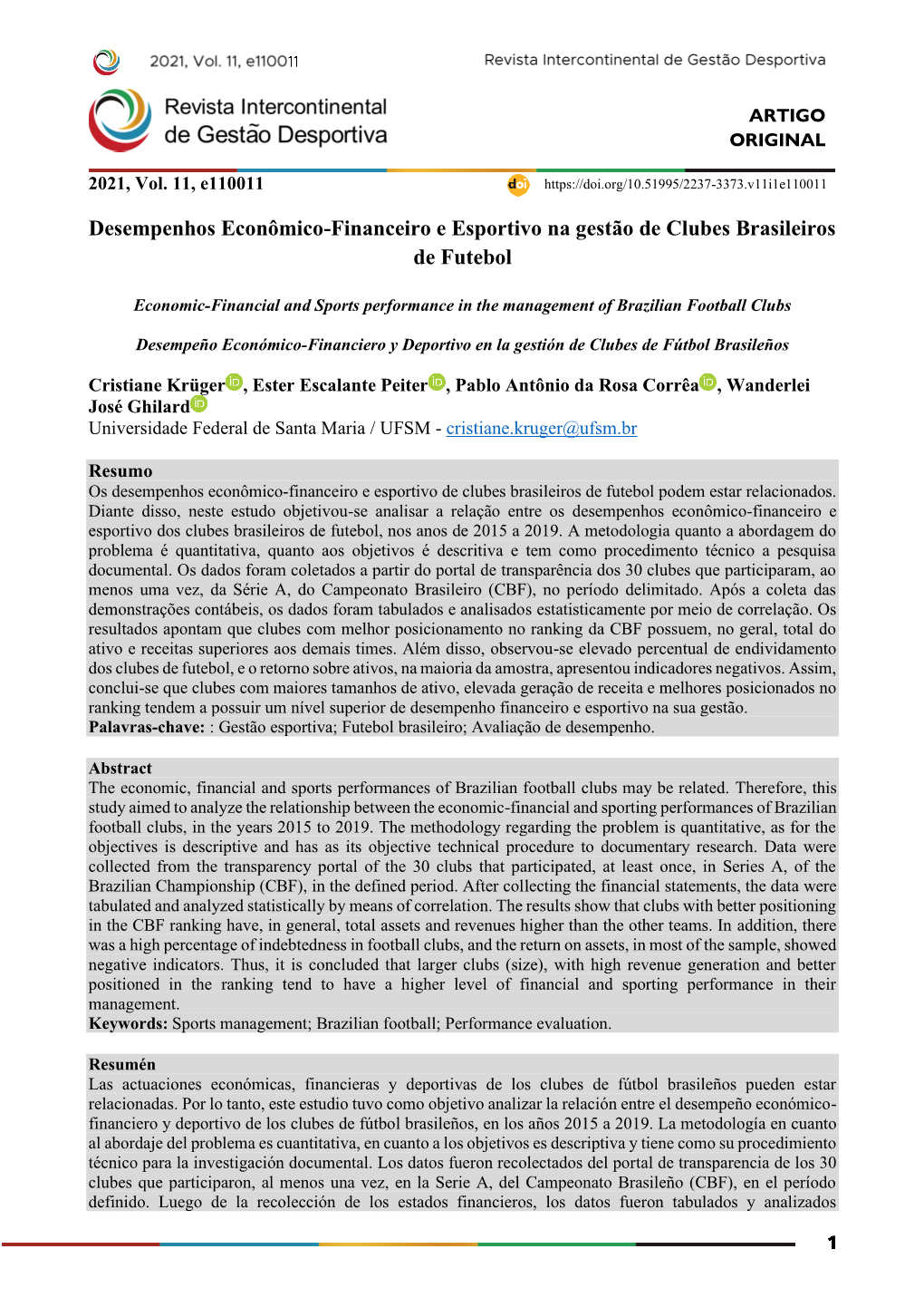 Desempenhos Econômico-Financeiro E Esportivo Na Gestão De Clubes Brasileiros De Futebol