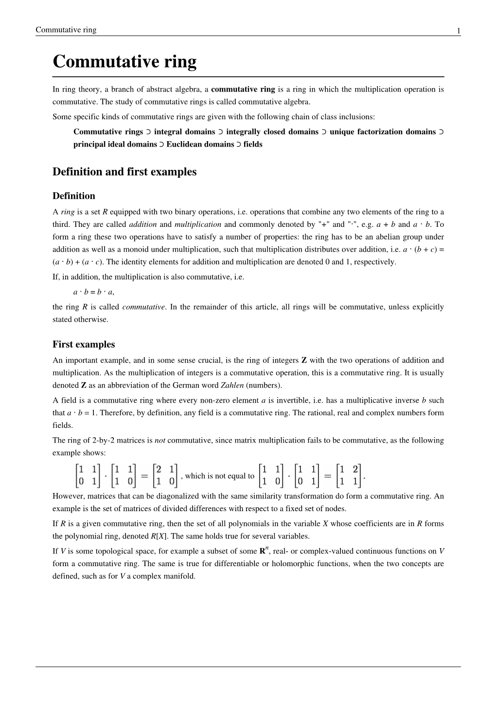 Commutative Ring 1 Commutative Ring