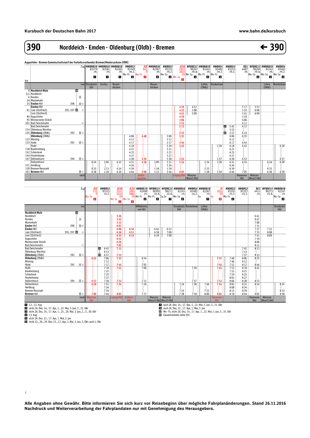 Norddeich - Emden - Oldenburg (Oldb) - Bremen � 390