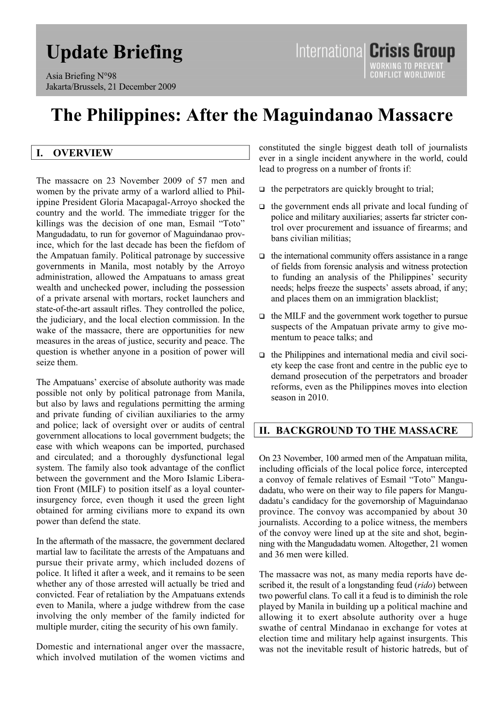 The Philippines: After the Maguindanao Massacre