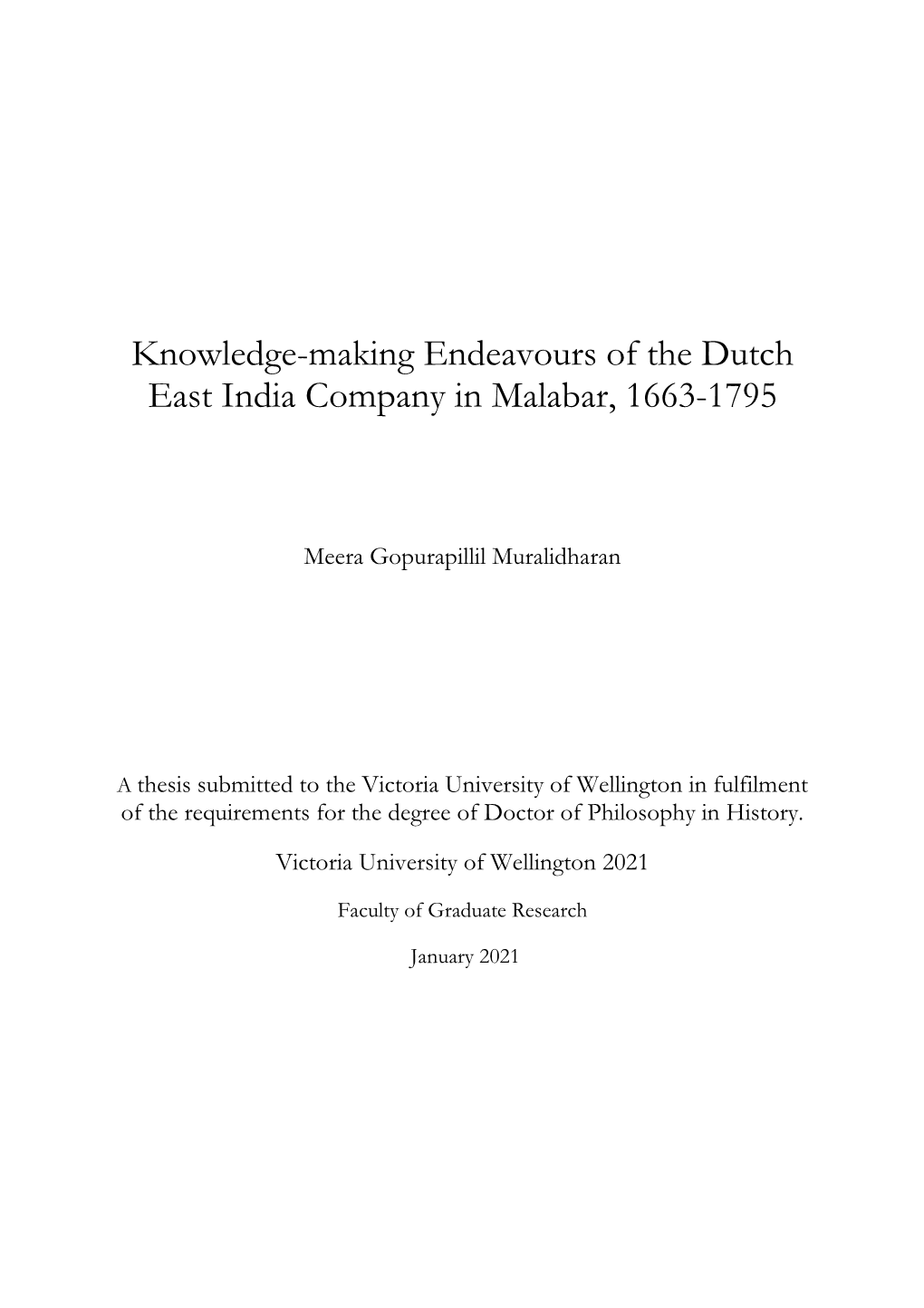 Knowledge-Making Endeavours of the Dutch East India Company in Malabar, 1663-1795