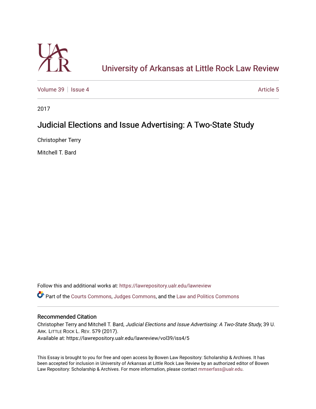 Judicial Elections and Issue Advertising: a Two-State Study