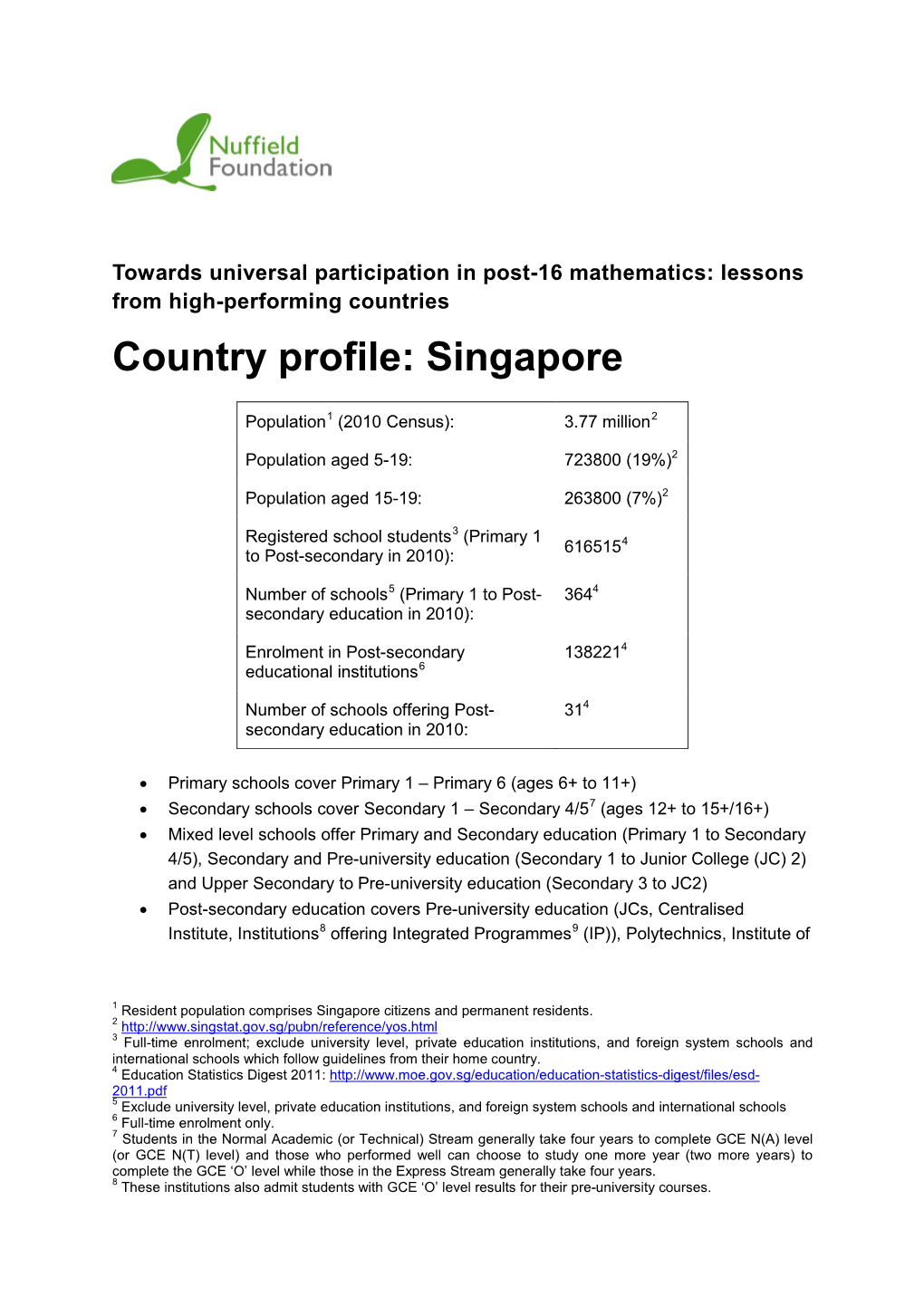 Nuffield Foundation – Country Profile Singapore