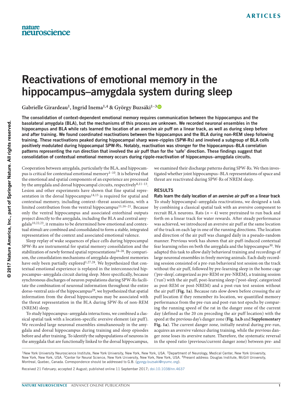 Reactivations of Emotional Memory in the Hippocampus–Amygdala