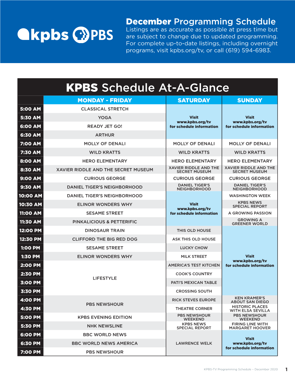 KPBS-TV Lisitings