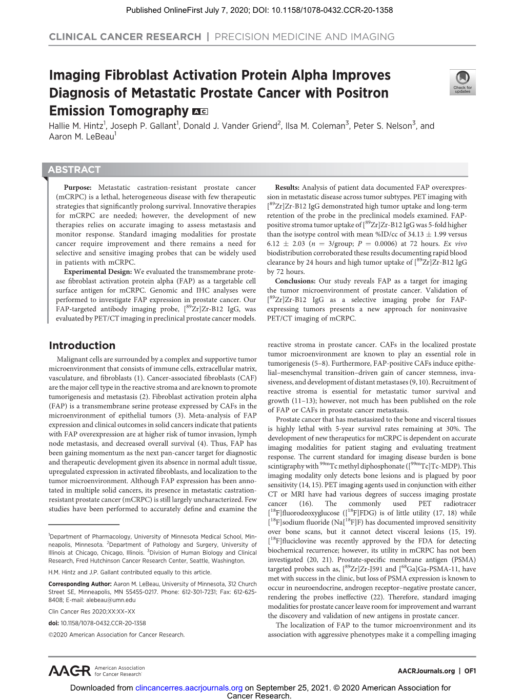 Imaging Fibroblast Activation Protein Alpha Improves Diagnosis of Metastatic Prostate Cancer with Positron Emission Tomography a C Hallie M