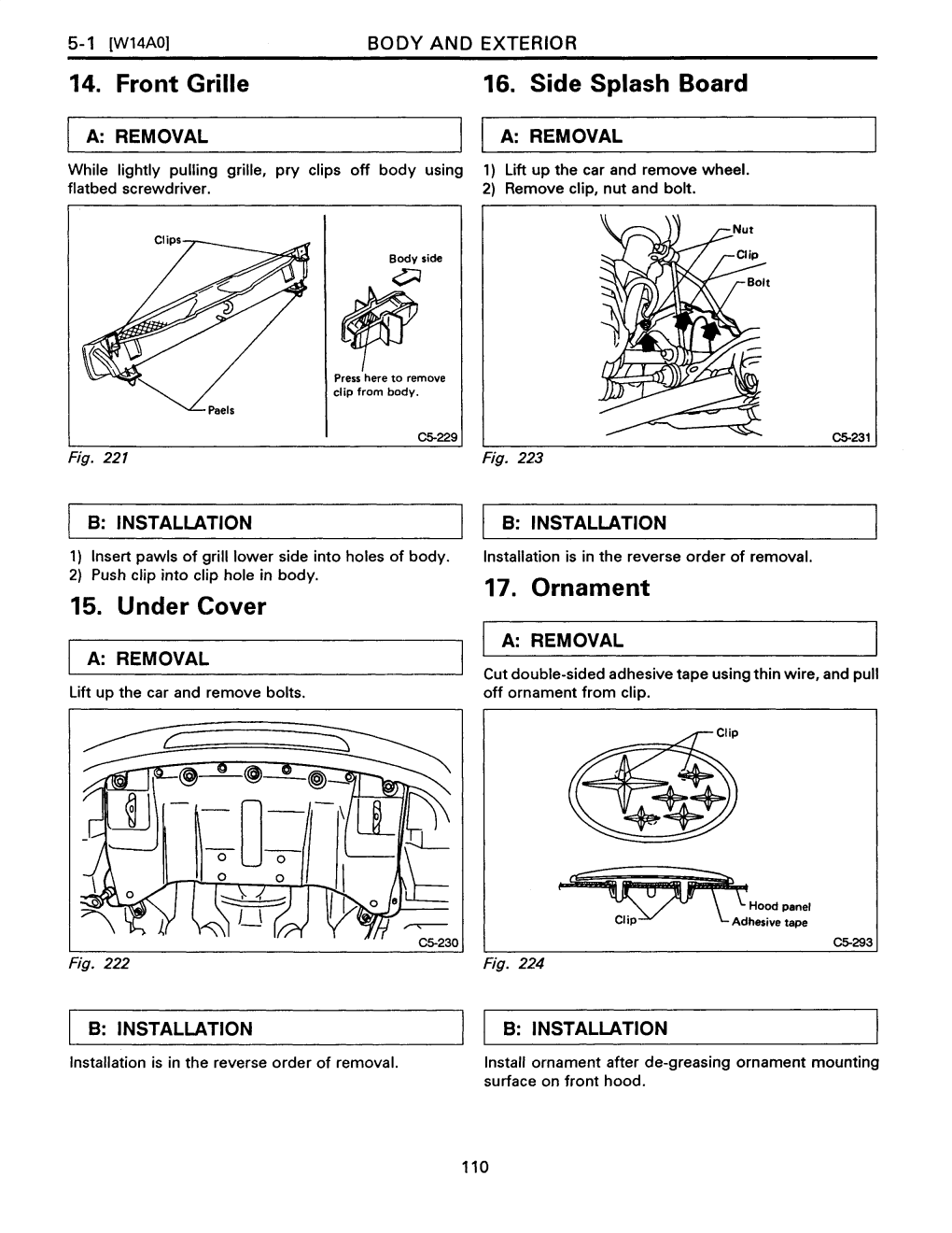 14. Front Grille 16. Side Splash Board 15. Under Cover 17. Ornament