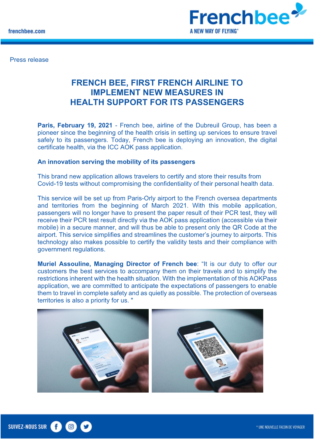 French Bee, First French Airline to Implement New Measures in Health Support for Its Passengers