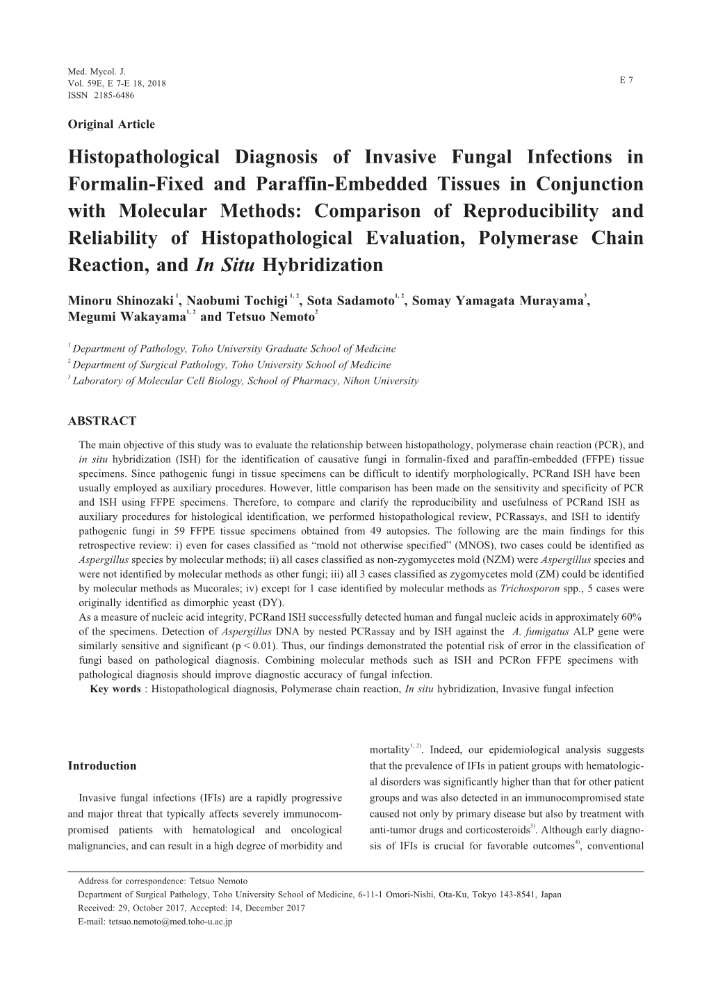 Histopathological Diagnosis of Invasive Fungal Infections