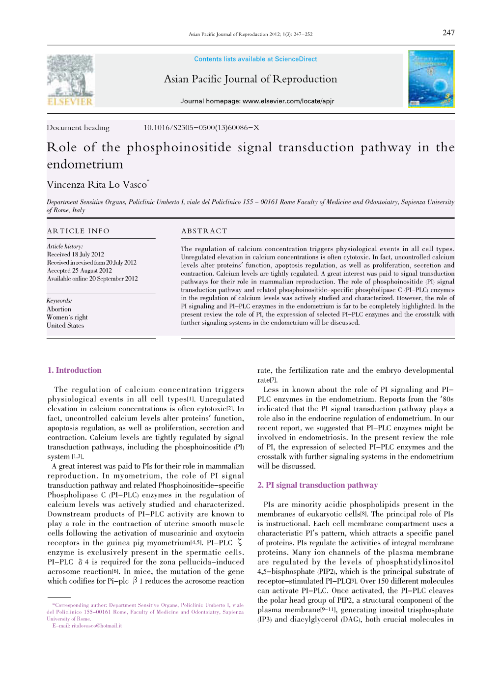 Role of the Phosphoinositide Signal Transduction Pathway in the Endometrium