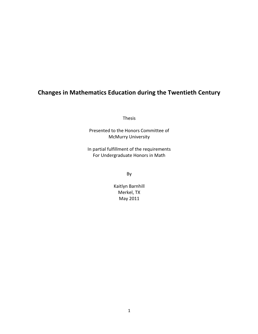 Changes in Mathematics Education During the Twentieth Century
