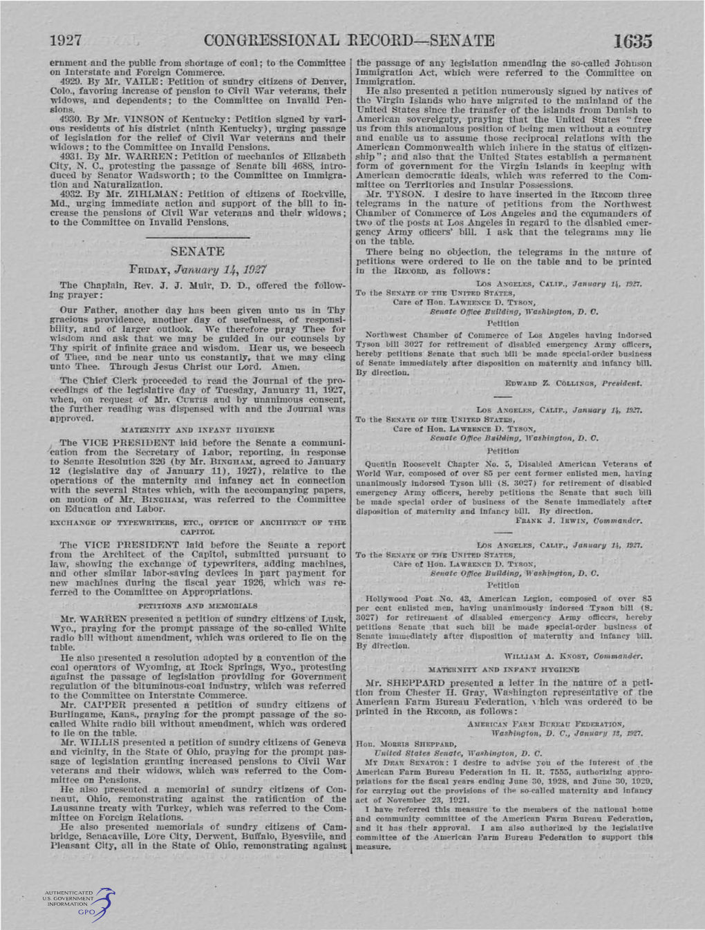 1927 Congression .A.L .Reoord~Sen