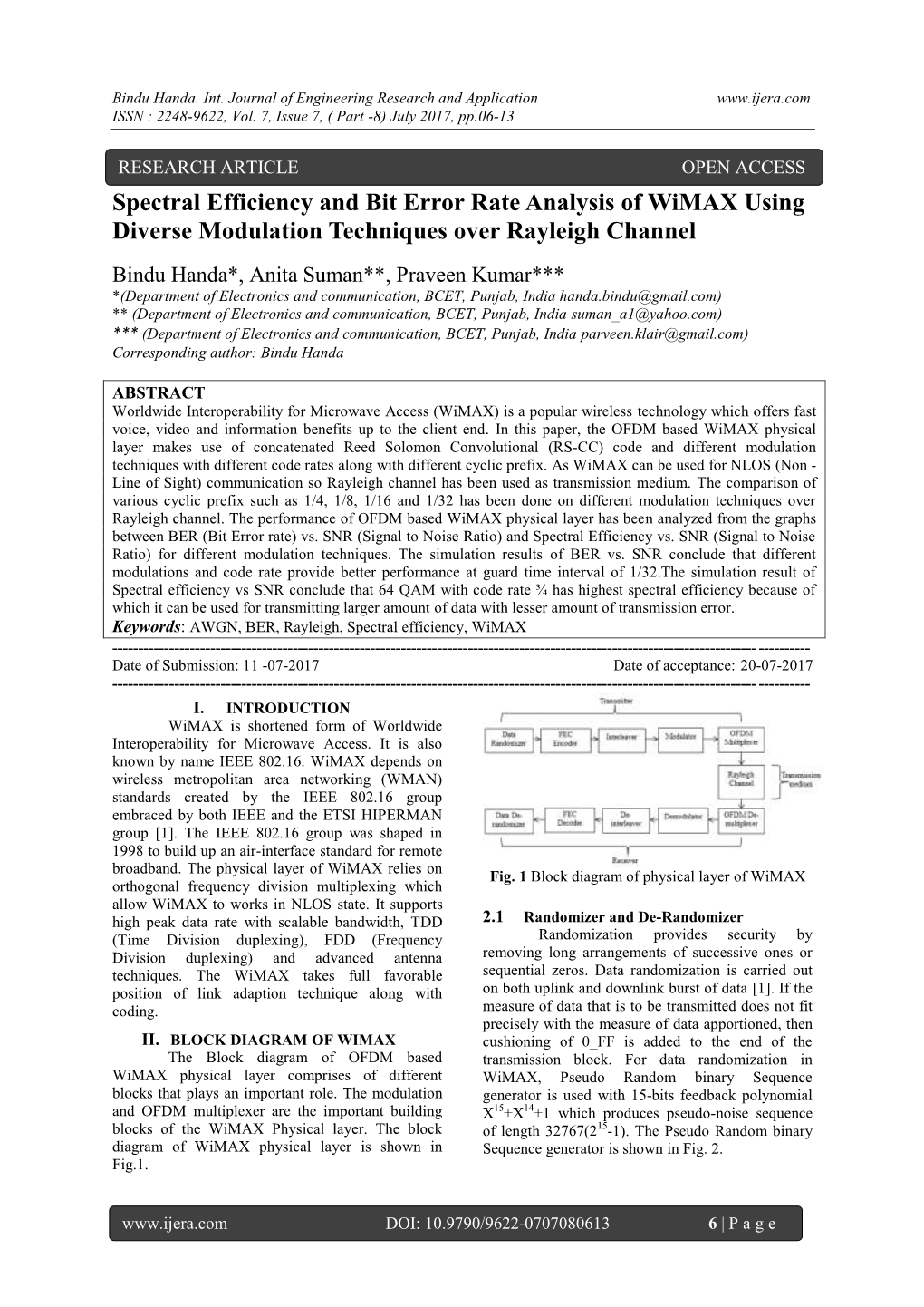 Spectral Efficiency and Bit Error Rate Analysis of Wimax Using Diverse Modulation Techniques Over Rayleigh Channel