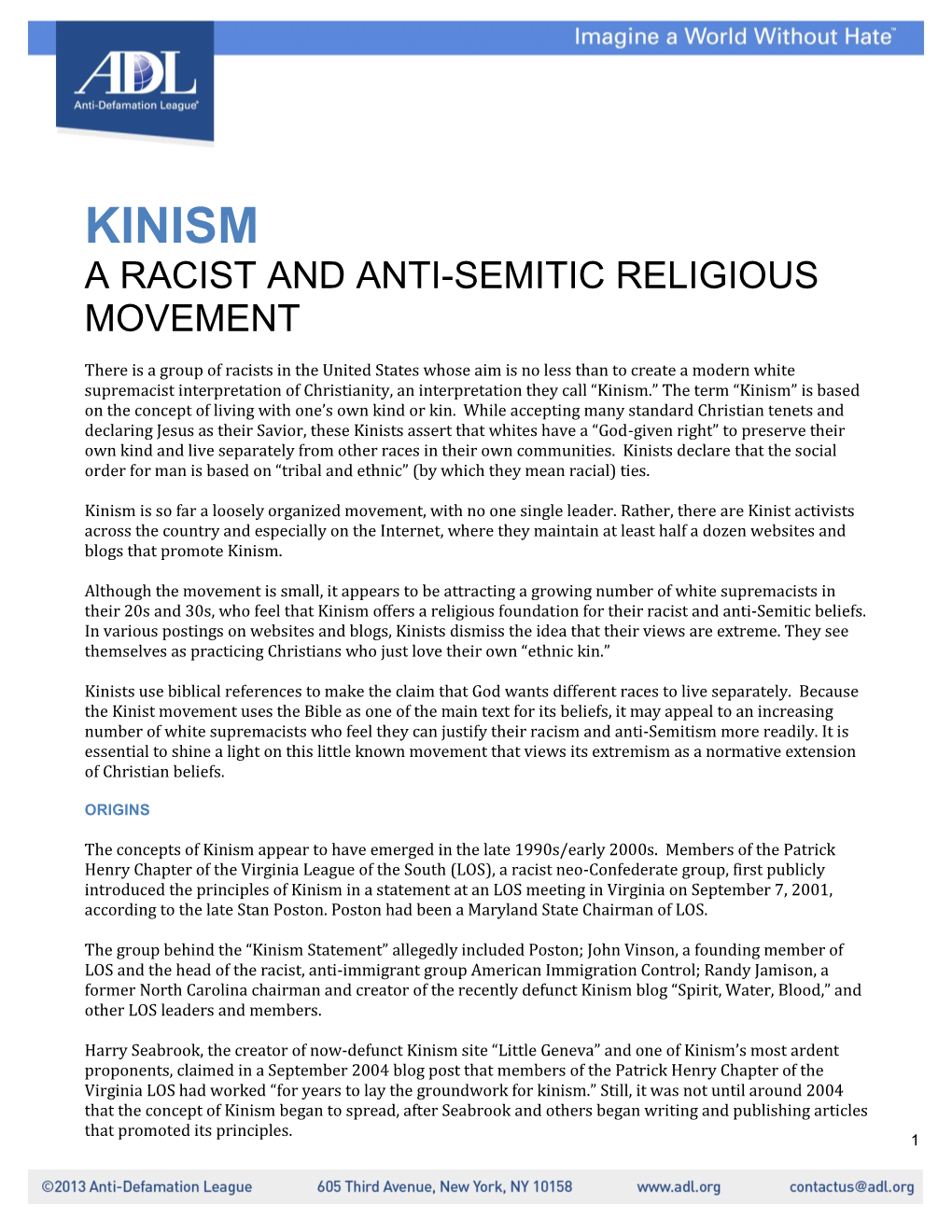 Kinism: a Racist and Anti-Semitic Religious Movement