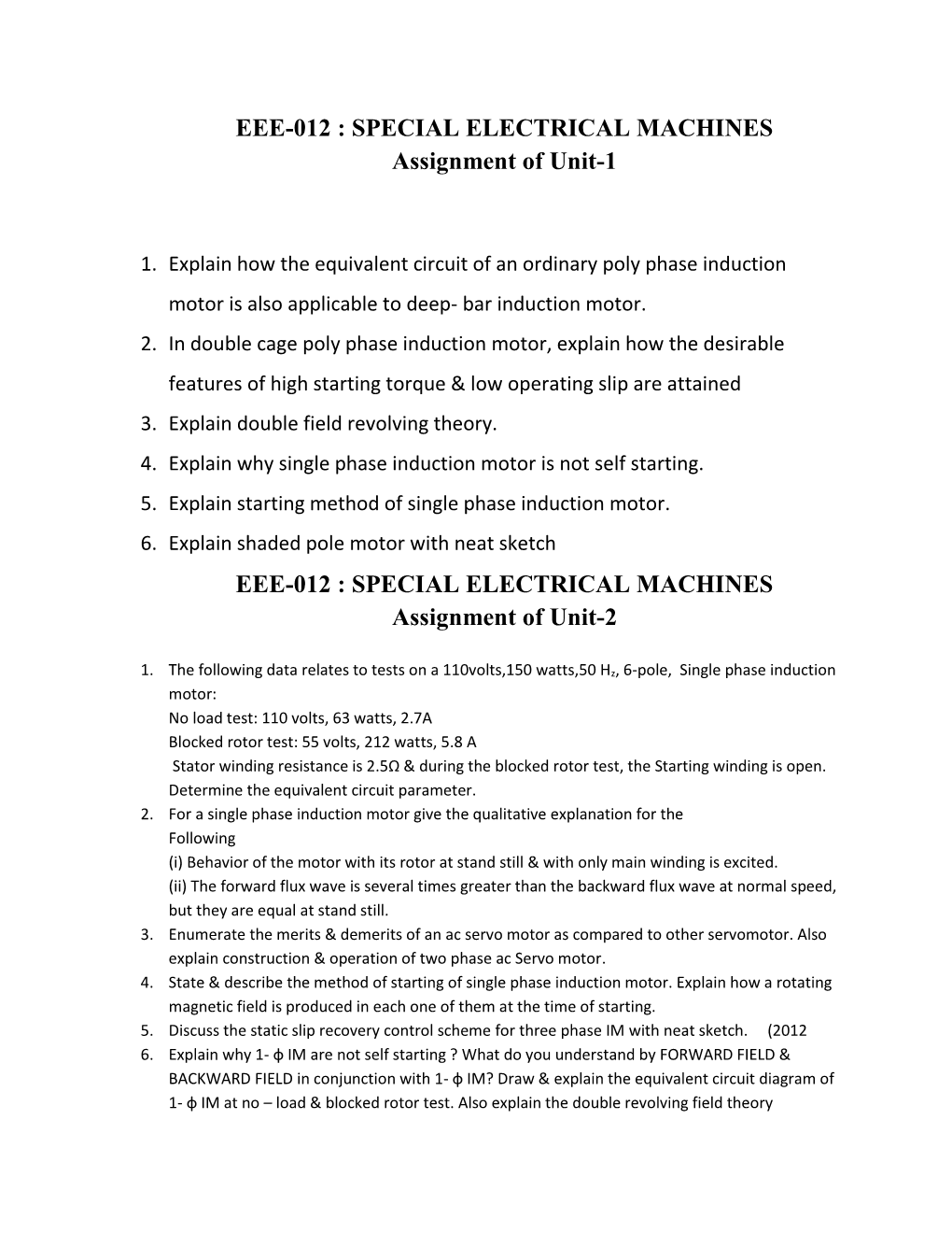 SPECIAL ELECTRICAL MACHINES Assignment of Unit-2