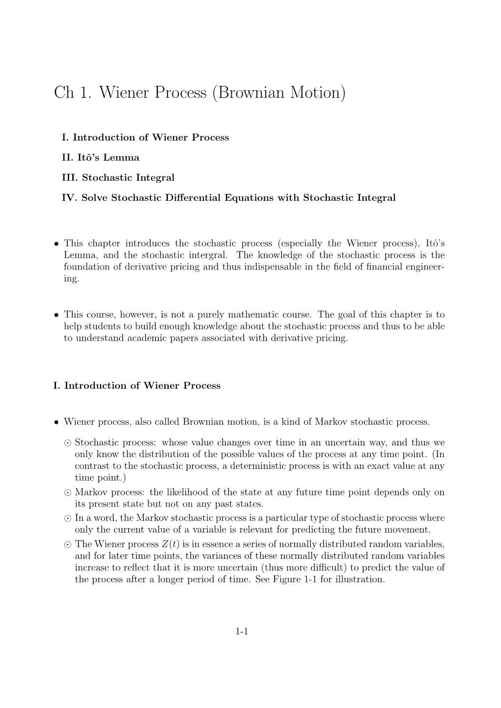 Ch 1. Wiener Process (Brownian Motion)