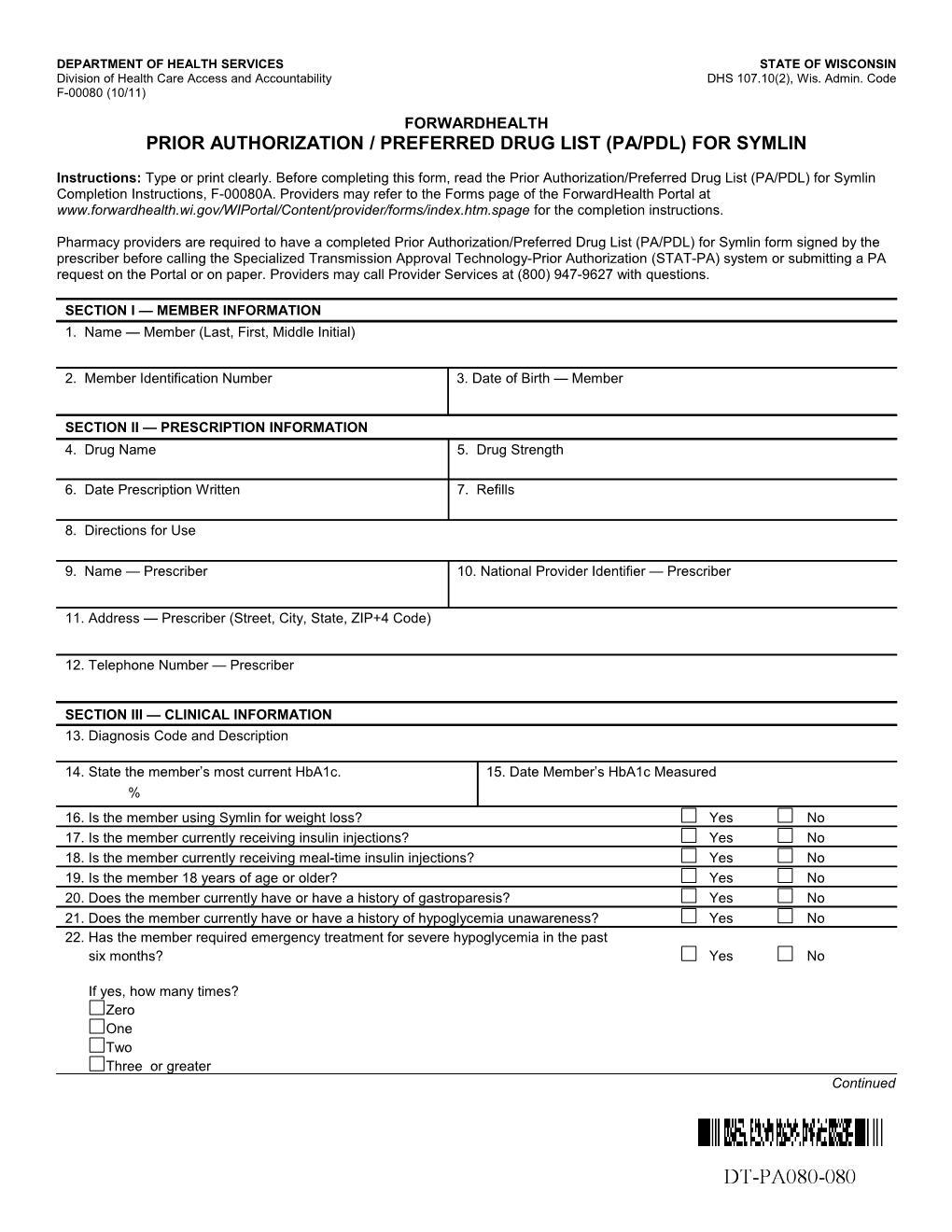 Prior Authorization / Drug Attachment for Symlin