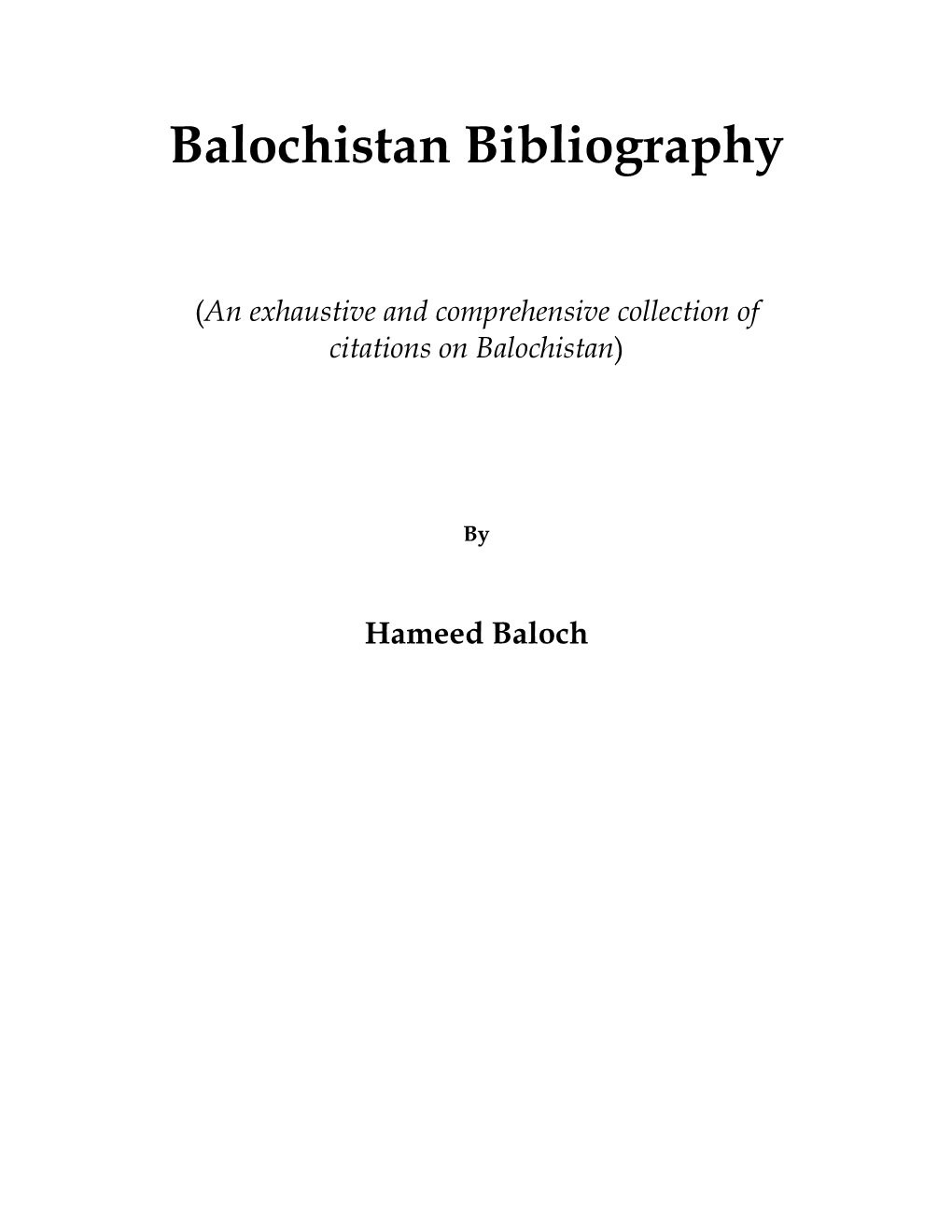 Balochistan Bibliography