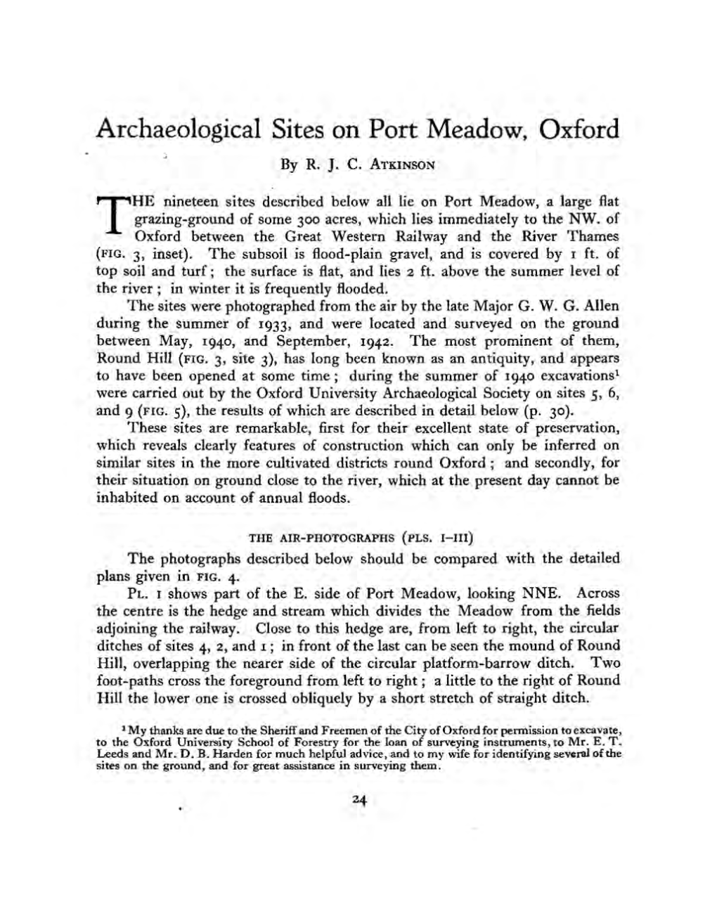 Archaeological Sites on Port Meadow, Oxford